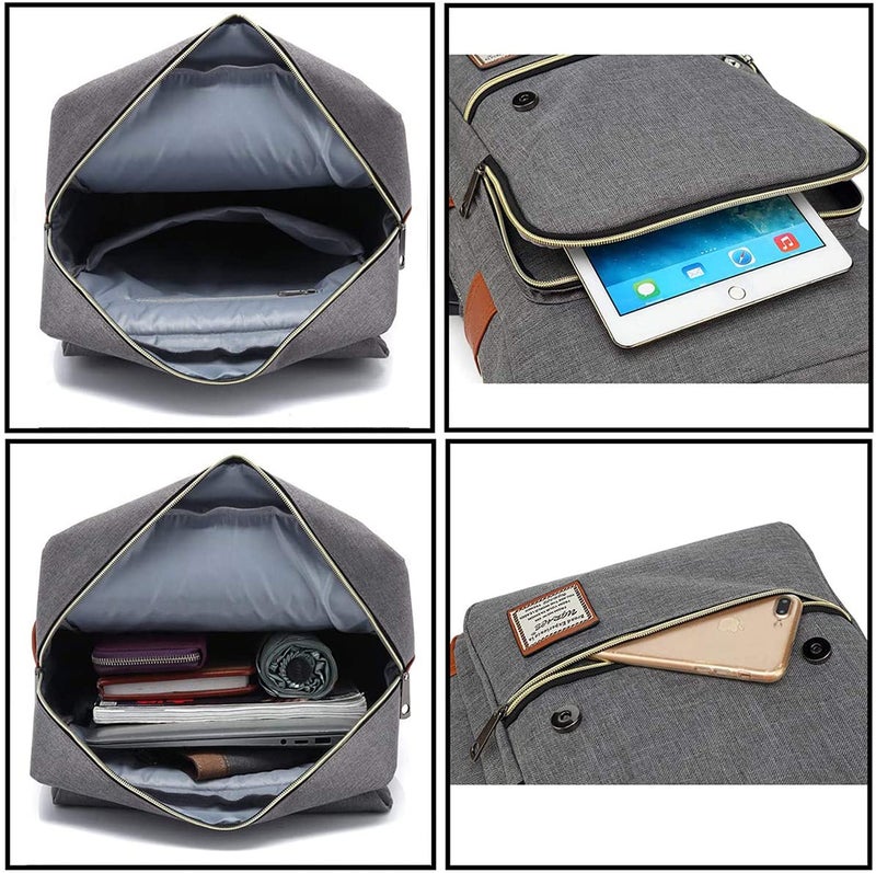 UGRACE حقيبة ظهر لابتوب UGRACE، رمادي، للجنسين، قسم لابتوب 15.6 بوصة، 6 أقسام، منفذ شحن USB، حزام كتف قابل للتعديل، حزام جلد PU - Image 2